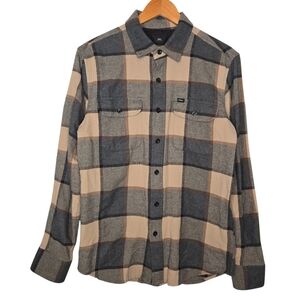 OBEY Mens Neutral Plaid Button Up Flannel Shirt Size Small